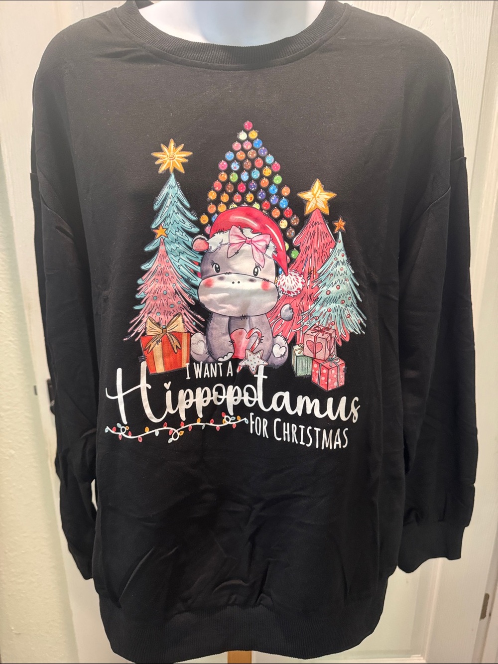 Black Christmas Hippo Graphic Sweatshirt